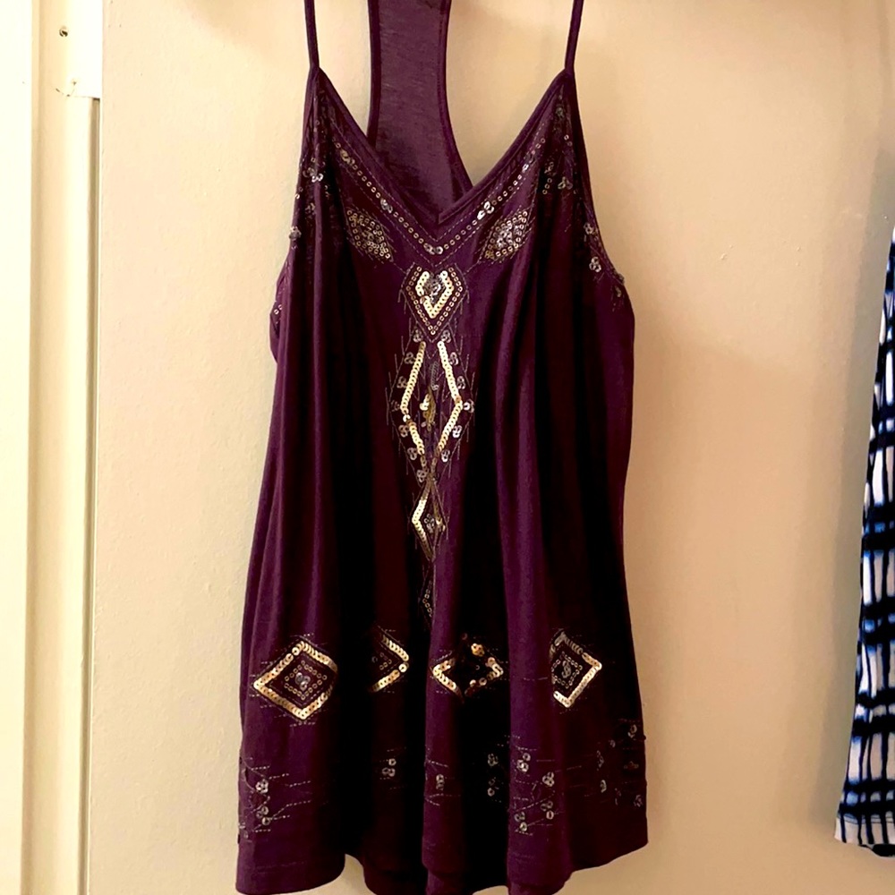 Express maroon and gold accent party tank top